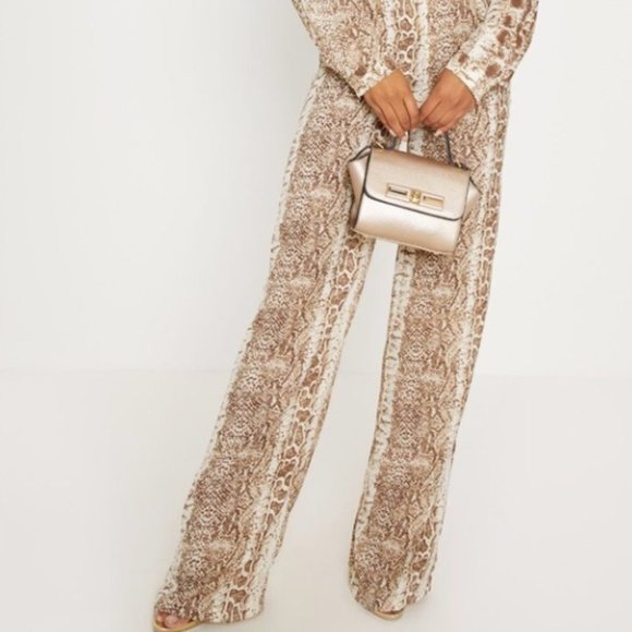NWT - BROWN SNAKE PRINT WIDE LEG PANTS - Picture 1 of 10